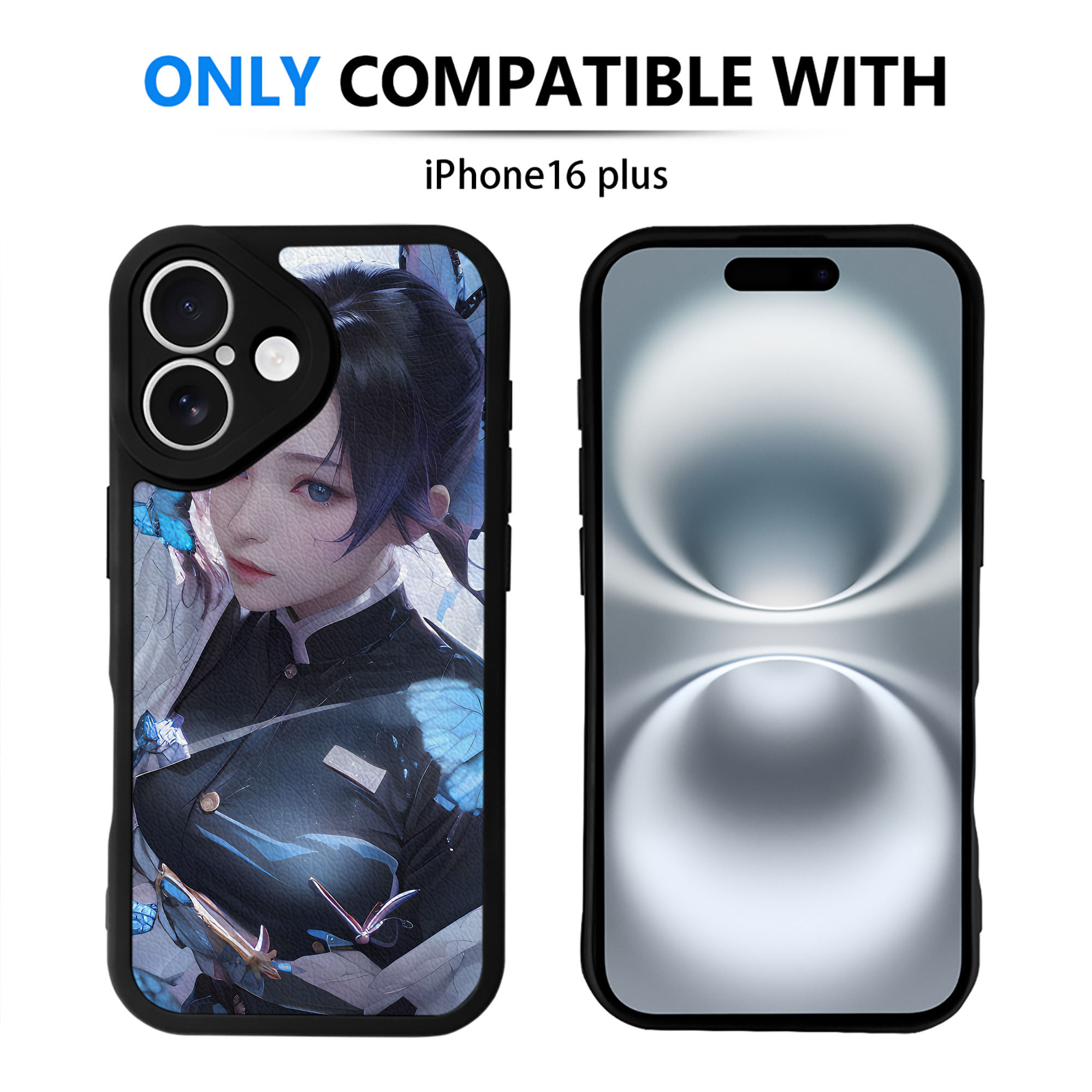 （画像用） 鬼滅の刃（きめつのやいば）蟲柱-胡蝶 しのぶ／こちょう しのぶ Kochou Shinobu 【iPhone 16シリーズ対応】シリコンスマホケース（レザー調） 材質：シリコン